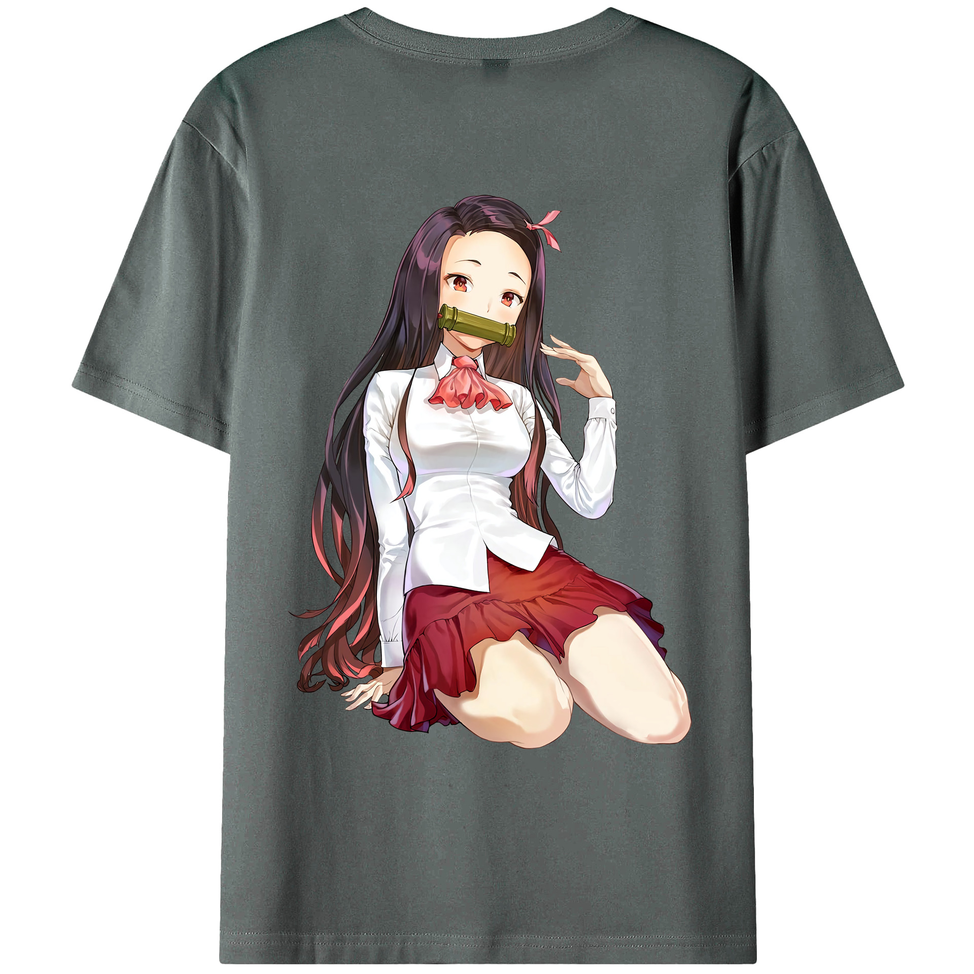 （画像用） 鬼滅の刃（きめつのやいば）竈門 禰󠄀豆子／かまど ねずこ Kamado Nezuko 綿100％ メンズ半袖Tシャツ（バックプリント） 通気性
